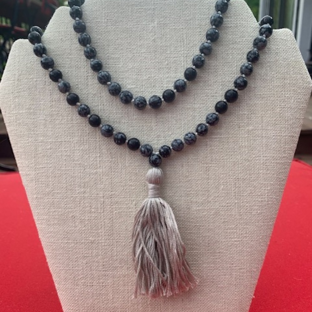 Genuine Black Obsidian Mala Beads